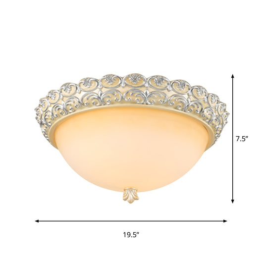 3 Heads Semi-Globe Ceiling Lamp Rustic Style Beige White Glass Flush Mount Light Fixture Clearhalo 'Ceiling Lights' 'Close To Ceiling Lights' 'Close to ceiling' 'Flush mount' Lighting' 1418995