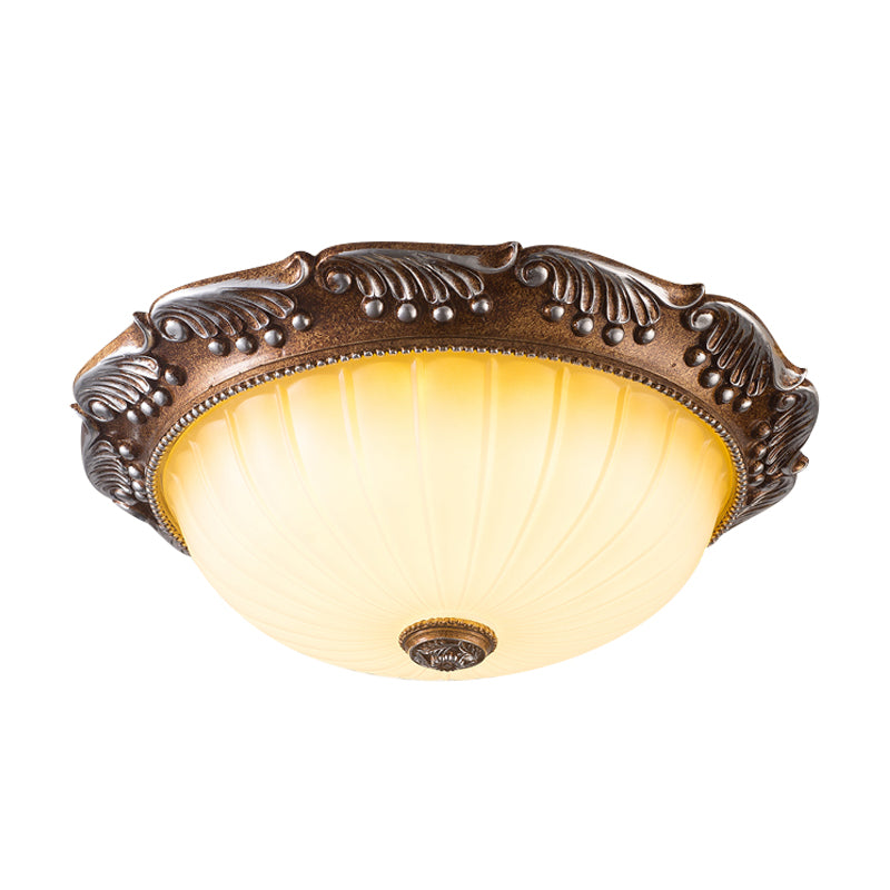 Brown 14"/16" W LED Ceiling Fixture Country Style Fluted Opal Glass Domed Flush Mount Lighting Clearhalo 'Ceiling Lights' 'Close To Ceiling Lights' 'Close to ceiling' 'Flush mount' Lighting' 1419018