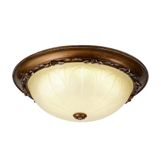 LED Semicircle Flush Mount Countryside Brown Ribbed Frosted Glass Ceiling Fixture, 14"/16" Width Clearhalo 'Ceiling Lights' 'Close To Ceiling Lights' 'Close to ceiling' 'Flush mount' Lighting' 1419037