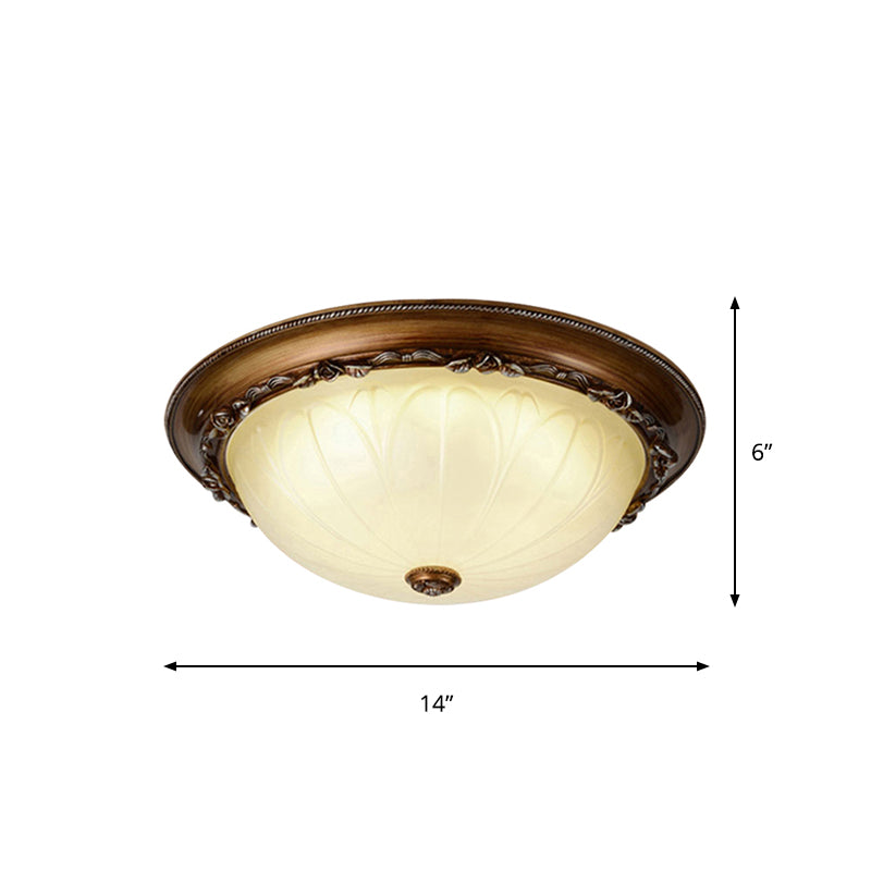 LED Semicircle Flush Mount Countryside Brown Ribbed Frosted Glass Ceiling Fixture, 14"/16" Width Clearhalo 'Ceiling Lights' 'Close To Ceiling Lights' 'Close to ceiling' 'Flush mount' Lighting' 1419039