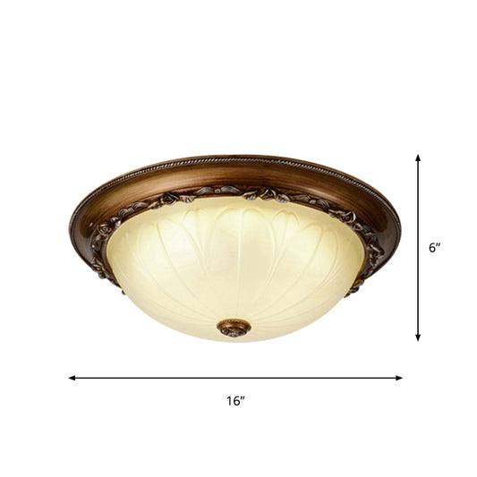 LED Semicircle Flush Mount Countryside Brown Ribbed Frosted Glass Ceiling Fixture, 14"/16" Width Clearhalo 'Ceiling Lights' 'Close To Ceiling Lights' 'Close to ceiling' 'Flush mount' Lighting' 1419040