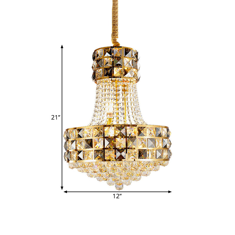 Cone Pendant Chandelier Modern Beveled Crystal 3/8 Lights Living Room Ceiling Suspension Lamp in Gold Clearhalo 'Ceiling Lights' 'Chandeliers' 'Modern Chandeliers' 'Modern' Lighting' 1419131