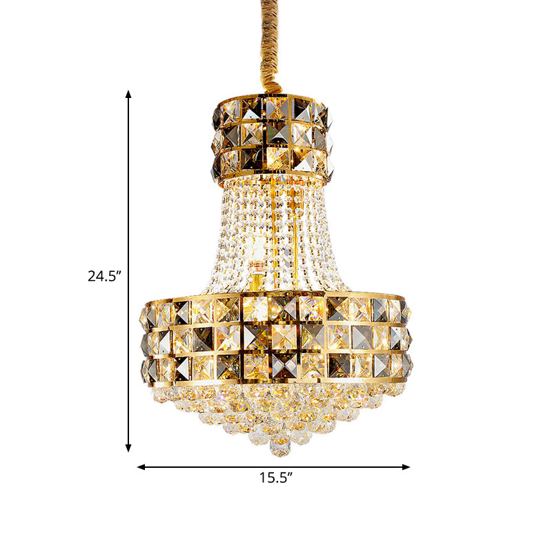 Cone Pendant Chandelier Modern Beveled Crystal 3/8 Lights Living Room Ceiling Suspension Lamp in Gold Clearhalo 'Ceiling Lights' 'Chandeliers' 'Modern Chandeliers' 'Modern' Lighting' 1419132