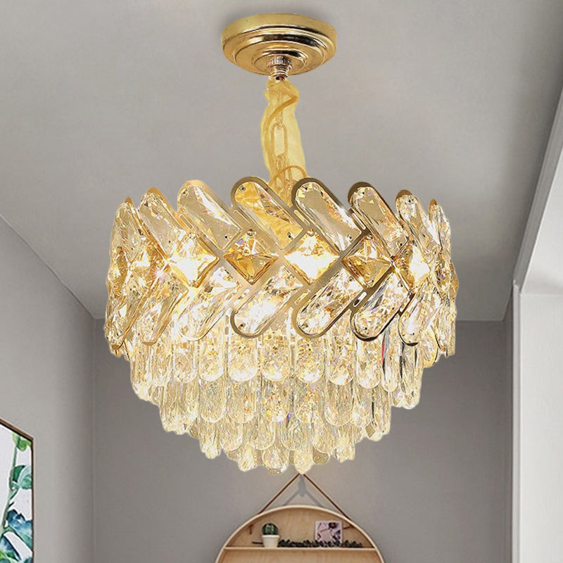 Contemporary Bowl Ceiling Lamp Crystal Block 5/7-Head Drawing Room Chandelier Pendant Light in Gold 5 Gold Clearhalo 'Ceiling Lights' 'Chandeliers' 'Modern Chandeliers' 'Modern' Lighting' 1419141