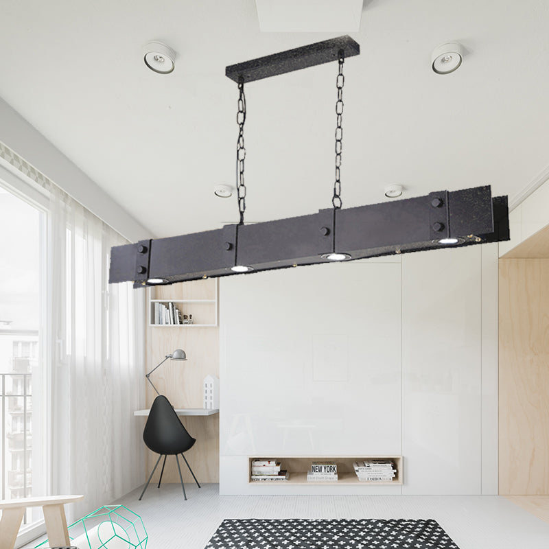 Metal Frame Island Pendant Lighting Retro Stylish 4 Lights Kitchen Linear Ceiling Fixture with Chain in Black Black Clearhalo 'Ceiling Lights' 'Island Lights' Lighting' 141915