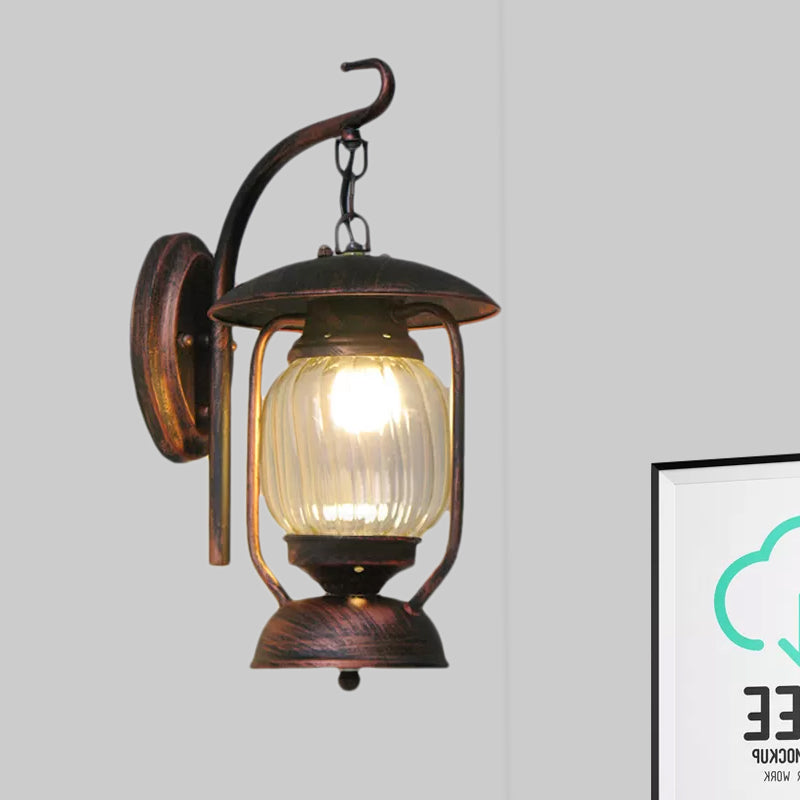 Kerosene Kitchen Wall Light Fixture Coastal Ribbed Glass 1 Light Clear Sconce Lamp Clearhalo 'Art deco wall lights' 'Cast Iron' 'Glass' 'Industrial wall lights' 'Industrial' 'Middle century wall lights' 'Modern' 'Rustic wall lights' 'Tiffany' 'Traditional wall lights' 'Wall Lamps & Sconces' 'Wall Lights' Lighting' 1419176