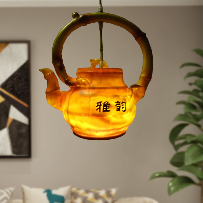 Teapot Hanging Light Lodge Style Resin Single Light Pendant Lighting for Living Room Clearhalo 'Ceiling Lights' 'Pendant Lights' 'Pendants' Lighting' 1419194