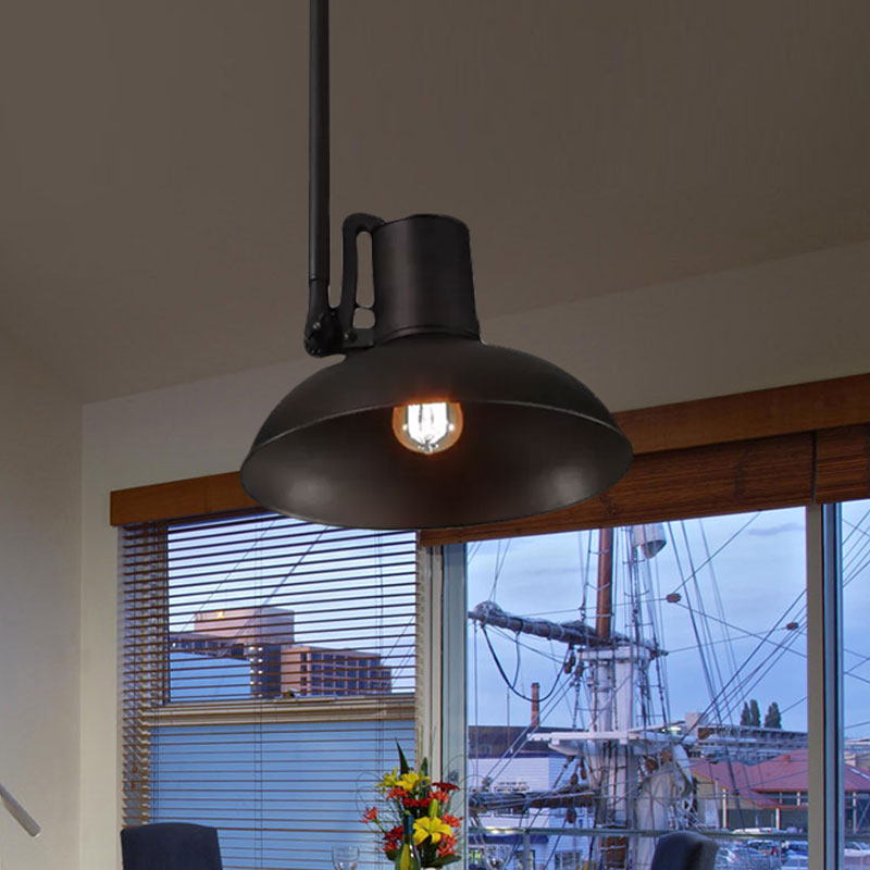 Retro Stylish Bowl Shade Ceiling Fixture 1 Light Metal Angle Adjustable Pendant Light in Matte Black Clearhalo 'Art Deco Pendants' 'Black' 'Cast Iron' 'Ceiling Lights' 'Ceramic' 'Crystal' 'Industrial Pendants' 'Industrial' 'Metal' 'Middle Century Pendants' 'Pendant Lights' 'Pendants' 'Rustic Pendants' 'Tiffany' Lighting' 1419196