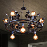 Multi Light Round Chandelier Light Open Bulb Metal Rustic Pendant Lighting in Black Clearhalo 'Ceiling Lights' 'Chandeliers' Lighting' options 1419212
