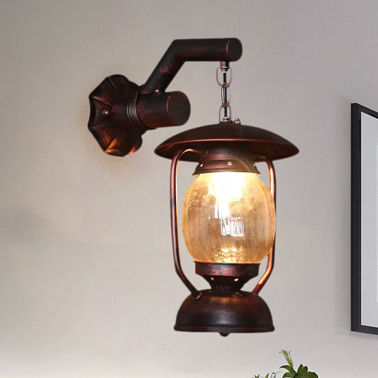 Lantern Outdoor Wall Light Fixture Vintage Clear Glass 1 Light Antique Copper Sconce Lamp Clearhalo 'Wall Lamps & Sconces' 'Wall Lights' Lighting' 1419229