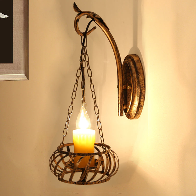 1 Light Candle Sconce Lighting Loft Rustic Wrought Iron Wall Lamp in Bronze for Corridor Clearhalo 'Wall Lamps & Sconces' 'Wall Lights' Lighting' 1419237