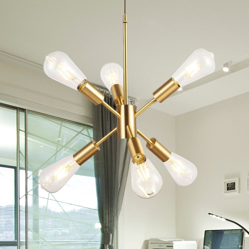 Sputnik Bedroom Hanging Ceiling Light Loft Style Metallic Multi Light Brass  Finish Pendant Light