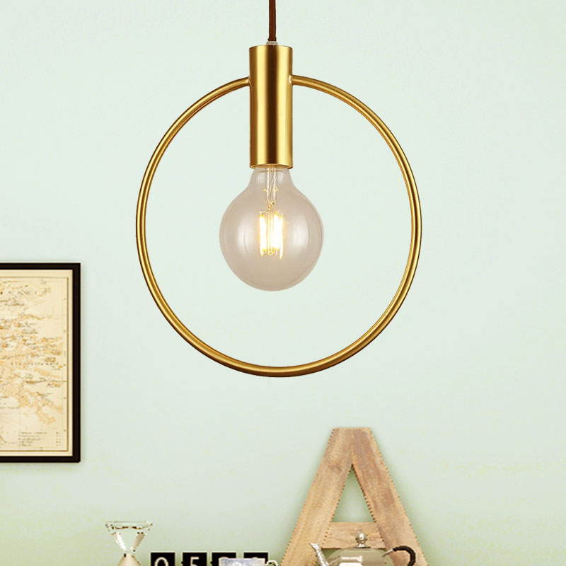 Vintage Circular Hanging Ceiling Light with Open Bulb 1 Light Metal Pendant Lamp in Gold for Hallway Clearhalo 'Art Deco Pendants' 'Cast Iron' 'Ceiling Lights' 'Ceramic' 'Crystal' 'Industrial Pendants' 'Industrial' 'Metal' 'Middle Century Pendants' 'Pendant Lights' 'Pendants' 'Tiffany' Lighting' 1419248