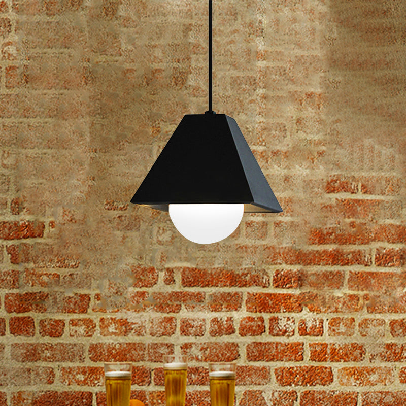 Modernist Pyramid Pendant Lighting 1 Light Metallic Hanging Ceiling Light in Black/White over Table Clearhalo 'Ceiling Lights' 'Modern Pendants' 'Modern' 'Pendant Lights' 'Pendants' Lighting' 1419303