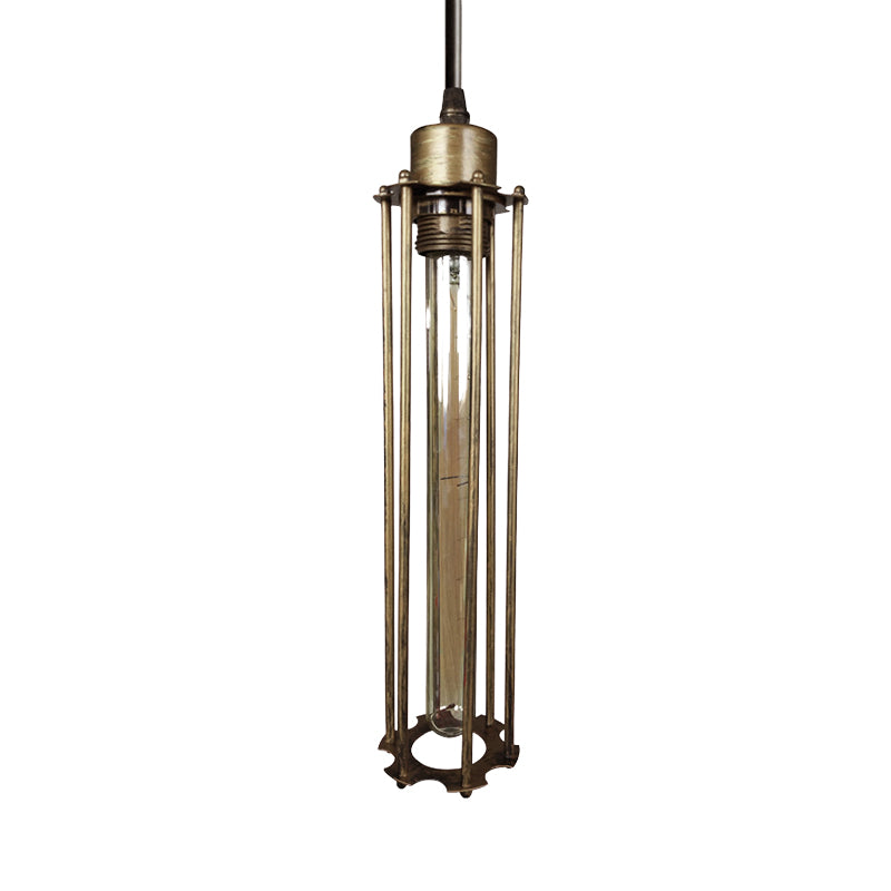 Metal Tube Cage Hanging Light Industrial Style 1 Light Dining Table Pendant Lighting with Adjustable Cord in Antique Brass/Aged Silver Clearhalo 'Art Deco Pendants' 'Cast Iron' 'Ceiling Lights' 'Ceramic' 'Crystal' 'Industrial Pendants' 'Industrial' 'Metal' 'Middle Century Pendants' 'Pendant Lights' 'Pendants' 'Tiffany' Lighting' 1419321