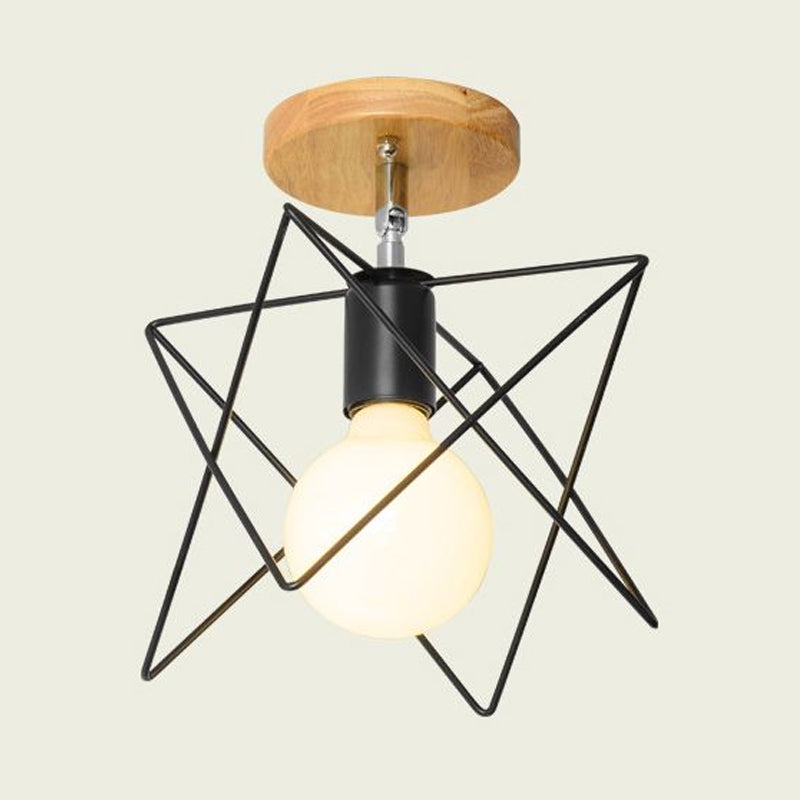 Mini Triangle/Urn Metal Semi Flush Light with Wire Guard Industrial Retro 1 Head Bedroom Ceiling Light Fixture Clearhalo 'Ceiling Lights' 'Close To Ceiling Lights' 'Close to ceiling' 'Semi-flushmount' Lighting' 1419362