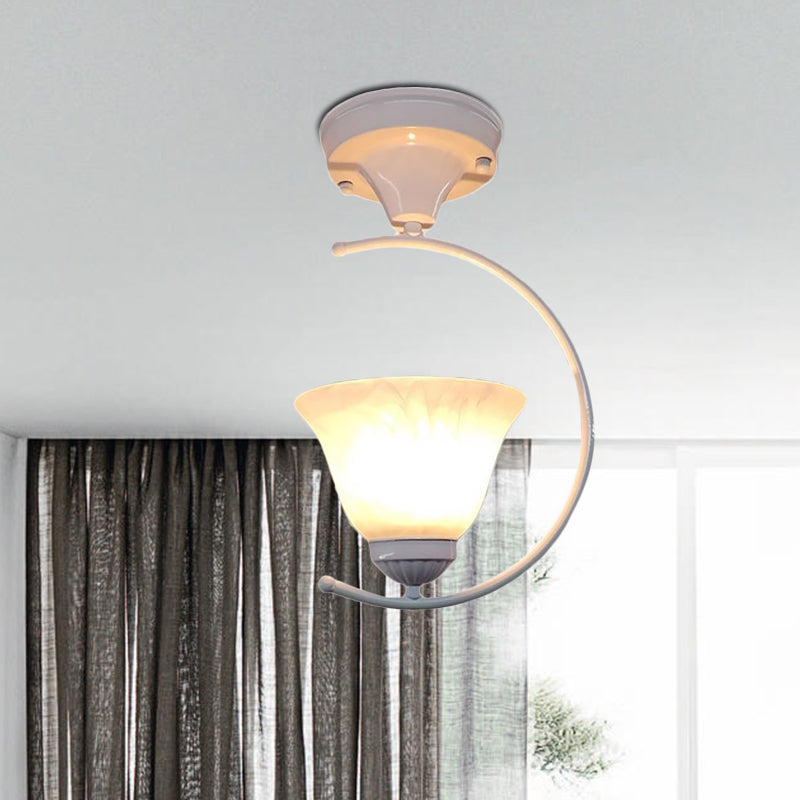 Single Bulb Semi Flush Mount Industrial Flower/Bell Frosted Glass Ceiling Light in White/Black for Corridor Clearhalo 'Ceiling Lights' 'Close To Ceiling Lights' 'Close to ceiling' 'Semi-flushmount' Lighting' 1419378