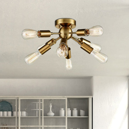 Brass/Nickel Finish Sputnik Ceiling Lighting Vintage Style Metal Multi Light Bedroom Semi Flush Light with Open Bulb Clearhalo 'Ceiling Lights' 'Close To Ceiling Lights' 'Close to ceiling' 'Semi-flushmount' Lighting' 1419393