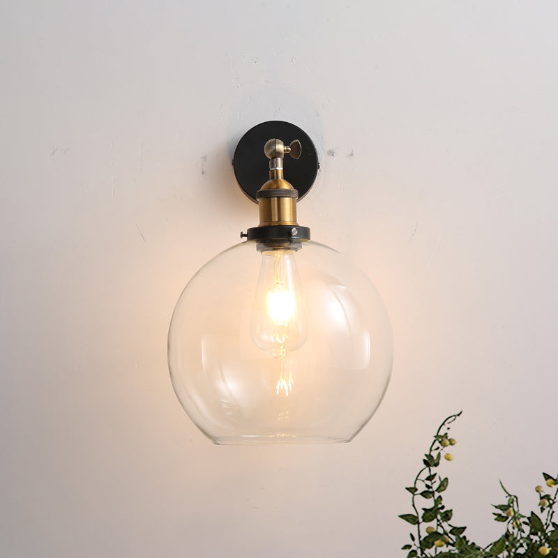 Brass One Light Sconce Light Vintage Style Clear Glass Bubble Lighting Fixture with Plug-in Cord Clearhalo 'Cast Iron' 'Glass' 'Industrial' 'Modern wall lights' 'Modern' 'Tiffany' 'Traditional wall lights' 'Wall Lamps & Sconces' 'Wall Lights' Lighting' 1419399