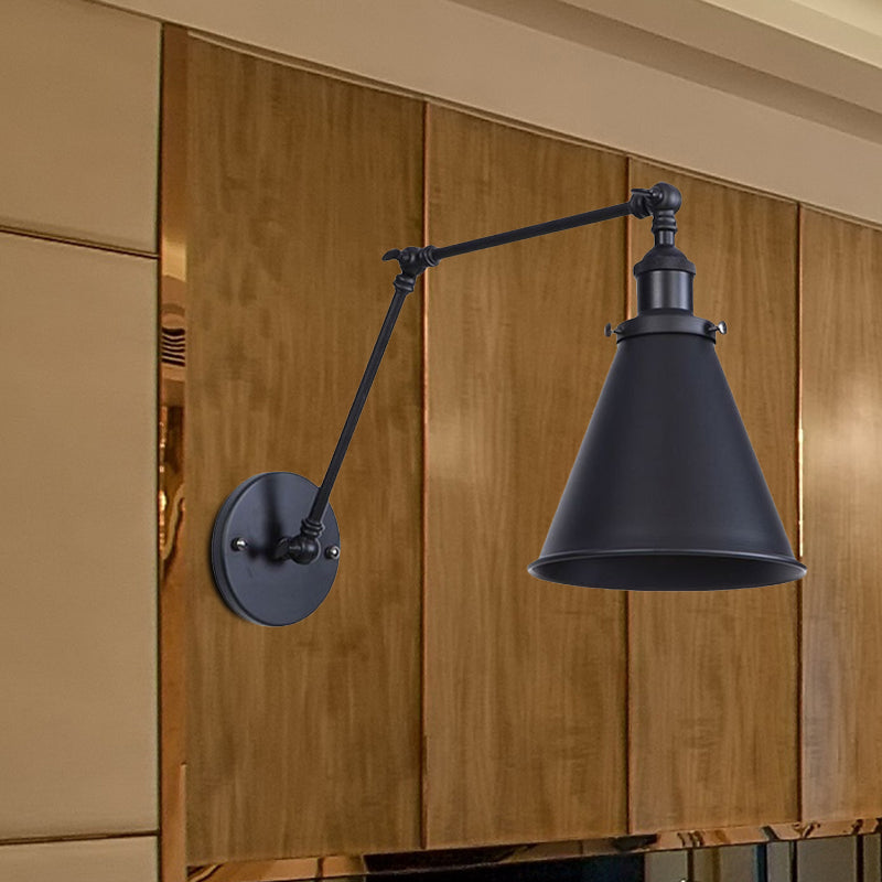2 Packs Tapered Metal Sconce Light Industrial Style 1 Head Corridor Wall Light with Swing Arm in Black Clearhalo 'Cast Iron' 'Glass' 'Industrial' 'Modern wall lights' 'Modern' 'Tiffany' 'Traditional wall lights' 'Wall Lamps & Sconces' 'Wall Lights' Lighting' 1419417