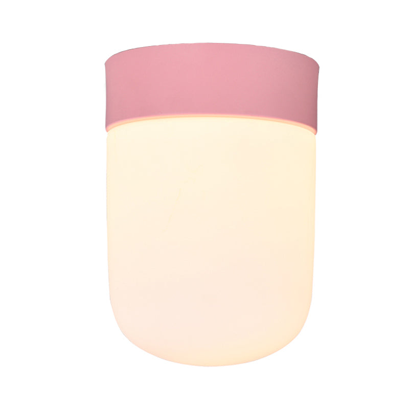 Capsule Corridor Flush Mount Light Modernist Metal and Frosted Glass 1 Light Pink/Gray Ceiling Lighting Clearhalo 'Ceiling Lights' 'Close To Ceiling Lights' 'Close to ceiling' 'Flush mount' Lighting' 141944