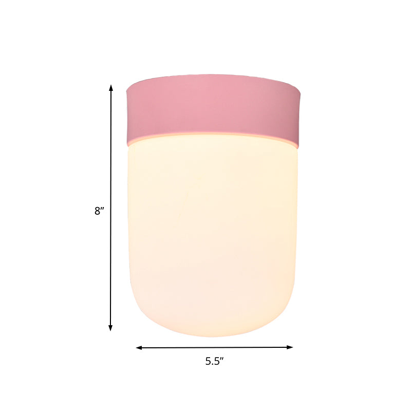 Capsule Corridor Flush Mount Light Modernist Metal and Frosted Glass 1 Light Pink/Gray Ceiling Lighting Clearhalo 'Ceiling Lights' 'Close To Ceiling Lights' 'Close to ceiling' 'Flush mount' Lighting' 141945