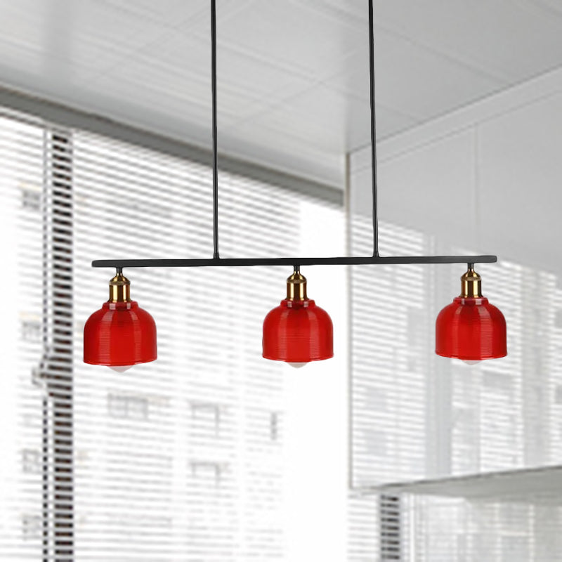 Black 3-Light Pendant Lighting Industrial Red/Yellow/Blue Glass Bowl Island Lamp Clearhalo 'Ceiling Lights' 'Island Lights' Lighting' 1419458