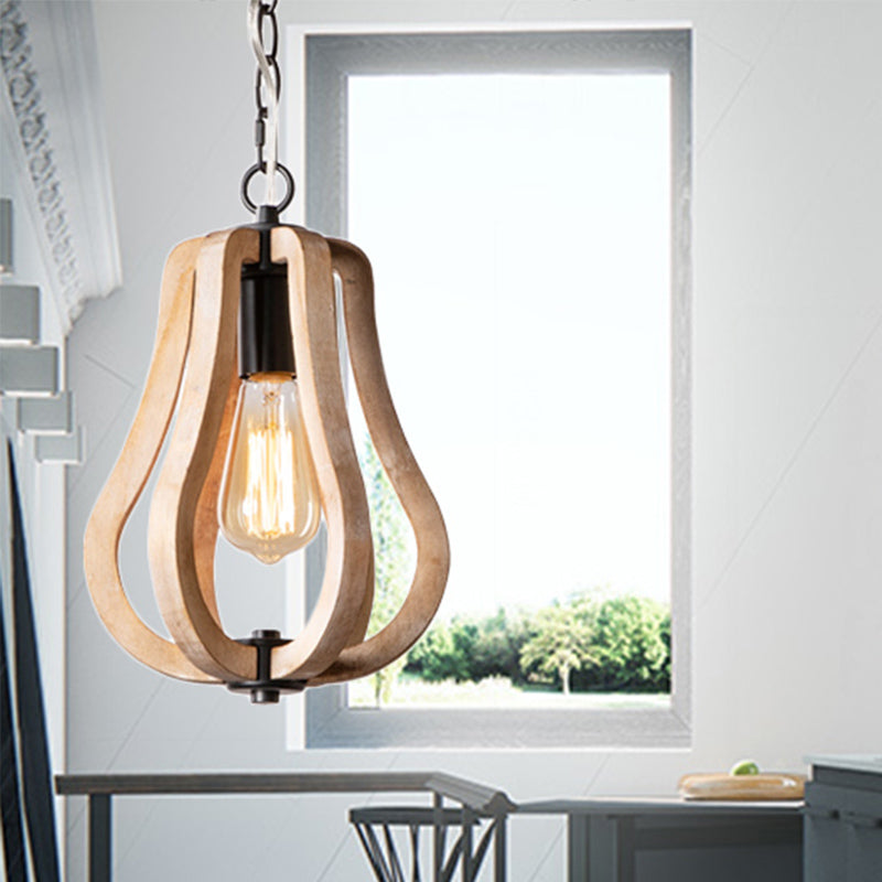 Wood Gourd Hanging Lamp with Metal Chain Country Style 1 Light Suspended Light in Black Clearhalo 'Ceiling Lights' 'Pendant Lights' 'Pendants' Lighting' 1419475