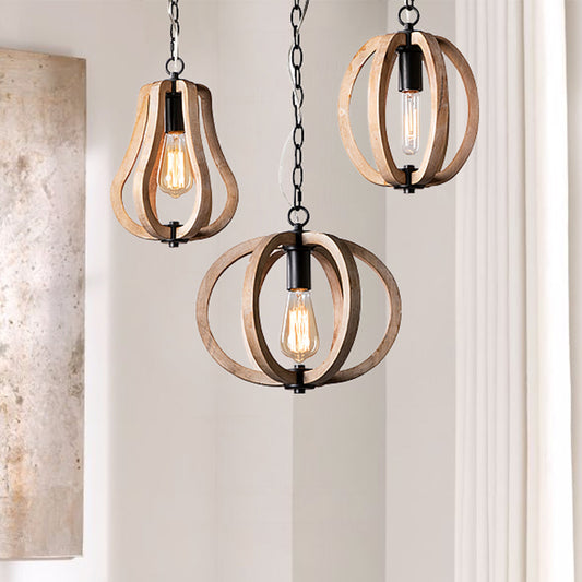 Country Style Orb Drop Light Wood One Light Ceiling Pendant Light in Black for Foyer Clearhalo 'Ceiling Lights' 'Pendant Lights' 'Pendants' Lighting' 1419476