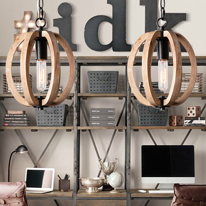 Country Style Orb Drop Light Wood One Light Ceiling Pendant Light in Black for Foyer Clearhalo 'Ceiling Lights' 'Pendant Lights' 'Pendants' Lighting' 1419478