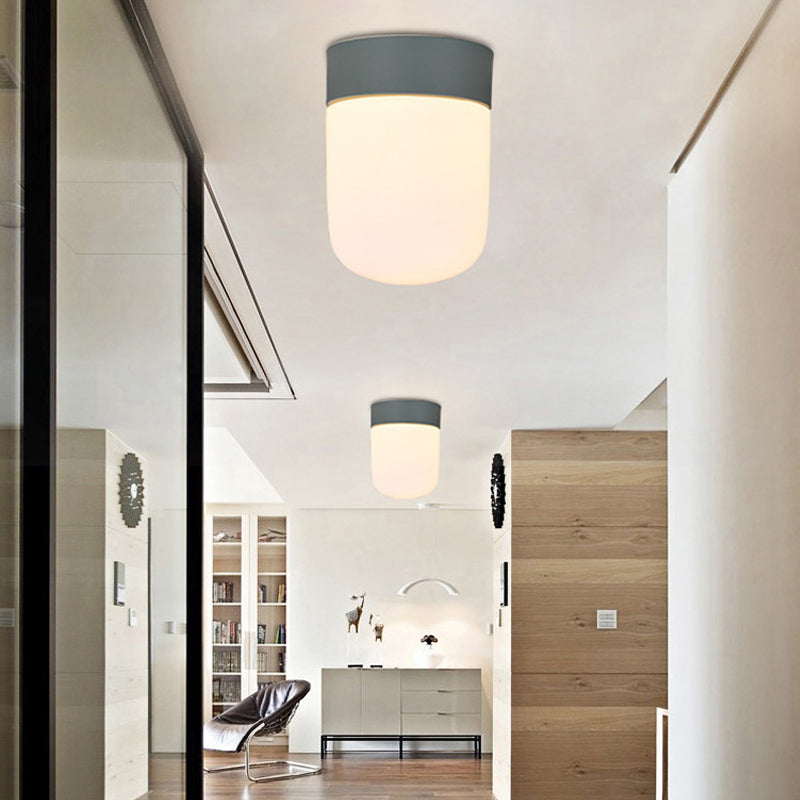 Capsule Corridor Flush Mount Light Modernist Metal and Frosted Glass 1 Light Pink/Gray Ceiling Lighting Green Clearhalo 'Ceiling Lights' 'Close To Ceiling Lights' 'Close to ceiling' 'Flush mount' Lighting' 141950