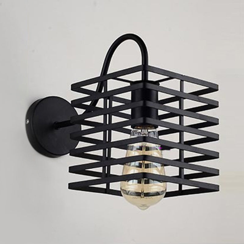 Frame Squared Metal Wall Lighting Retro Industrial 1 Bulb Living Room Sconce Lamp in Black Clearhalo 'Art deco wall lights' 'Cast Iron' 'Glass' 'Industrial wall lights' 'Industrial' 'Middle century wall lights' 'Modern' 'Rustic wall lights' 'Tiffany' 'Traditional wall lights' 'Wall Lamps & Sconces' 'Wall Lights' Lighting' 1419507