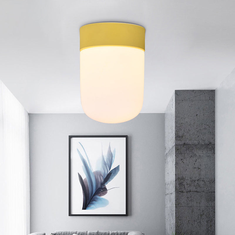 Capsule Corridor Flush Mount Light Modernist Metal and Frosted Glass 1 Light Pink/Gray Ceiling Lighting Clearhalo 'Ceiling Lights' 'Close To Ceiling Lights' 'Close to ceiling' 'Flush mount' Lighting' 141953