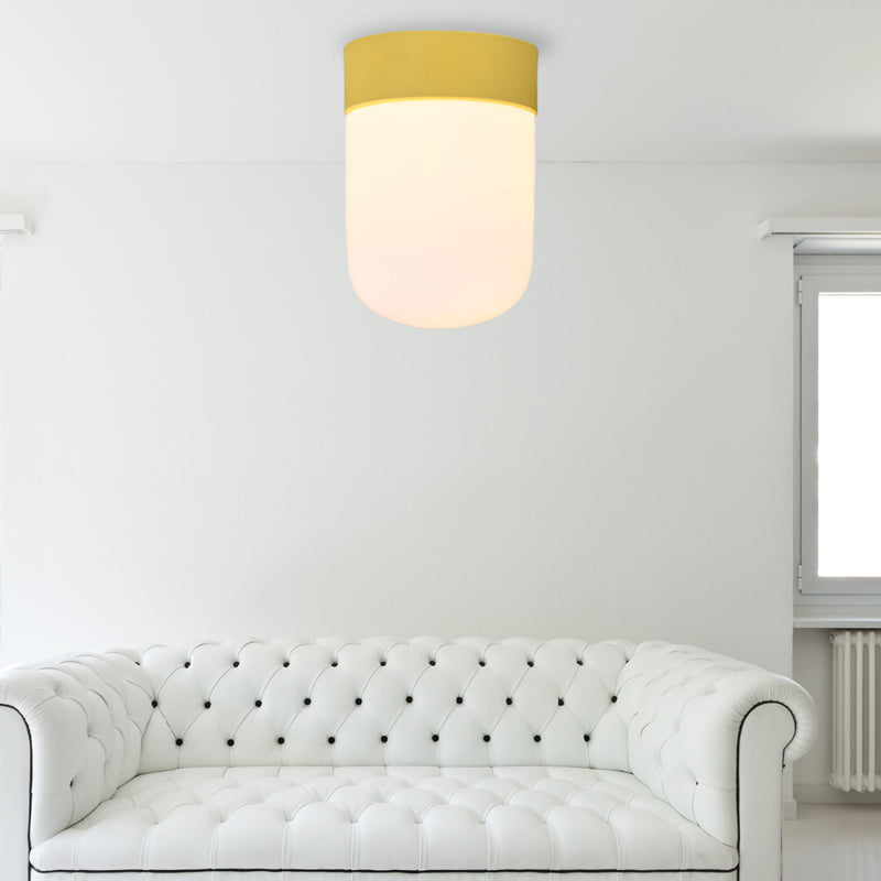 Capsule Corridor Flush Mount Light Modernist Metal and Frosted Glass 1 Light Pink/Gray Ceiling Lighting Yellow Clearhalo 'Ceiling Lights' 'Close To Ceiling Lights' 'Close to ceiling' 'Flush mount' Lighting' 141954