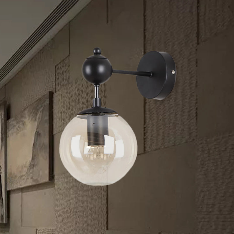 Globe Shade Living Room Wall Light Fixture Industrial Clear/Grey/Amber Glass 1 Light Black Sconce Lamp Clearhalo 'Cast Iron' 'Glass' 'Industrial' 'Modern wall lights' 'Modern' 'Tiffany' 'Traditional wall lights' 'Wall Lamps & Sconces' 'Wall Lights' Lighting' 1419541