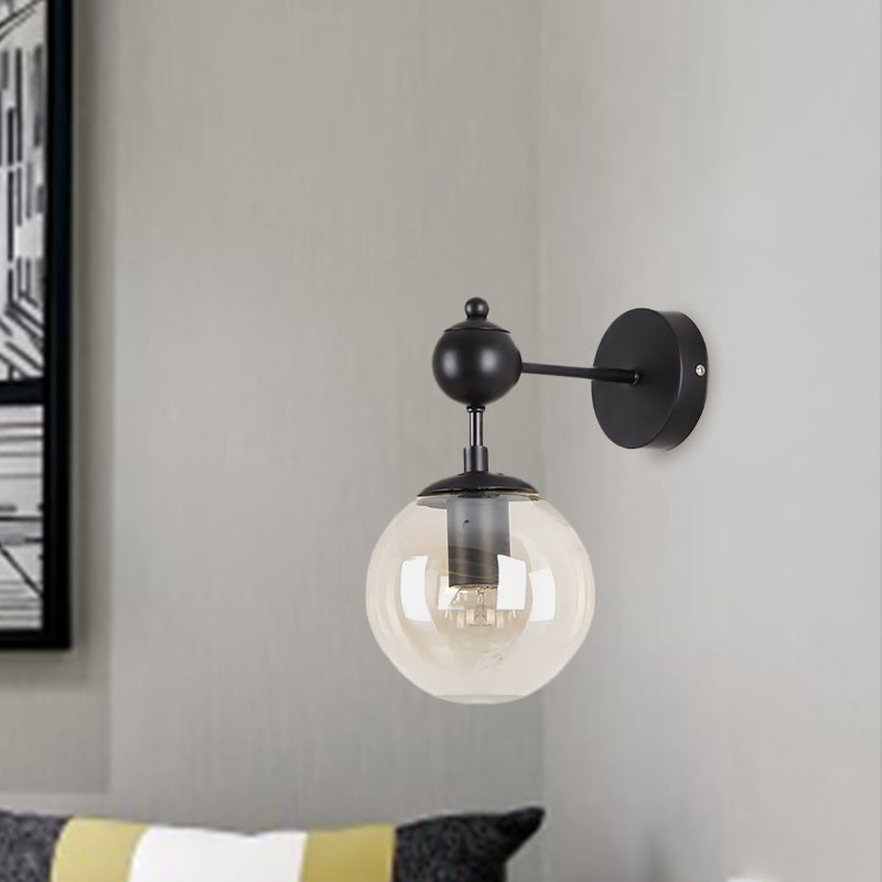 Globe Shade Living Room Wall Light Fixture Industrial Clear/Grey/Amber Glass 1 Light Black Sconce Lamp Clearhalo 'Cast Iron' 'Glass' 'Industrial' 'Modern wall lights' 'Modern' 'Tiffany' 'Traditional wall lights' 'Wall Lamps & Sconces' 'Wall Lights' Lighting' 1419542