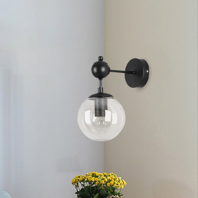 Globe Shade Living Room Wall Light Fixture Industrial Clear/Grey/Amber Glass 1 Light Black Sconce Lamp Clearhalo 'Cast Iron' 'Glass' 'Industrial' 'Modern wall lights' 'Modern' 'Tiffany' 'Traditional wall lights' 'Wall Lamps & Sconces' 'Wall Lights' Lighting' 1419544