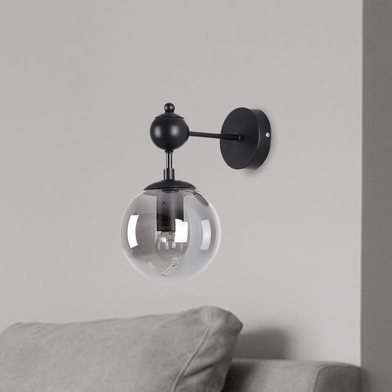 Globe Shade Living Room Wall Light Fixture Industrial Clear/Grey/Amber Glass 1 Light Black Sconce Lamp Clearhalo 'Cast Iron' 'Glass' 'Industrial' 'Modern wall lights' 'Modern' 'Tiffany' 'Traditional wall lights' 'Wall Lamps & Sconces' 'Wall Lights' Lighting' 1419546