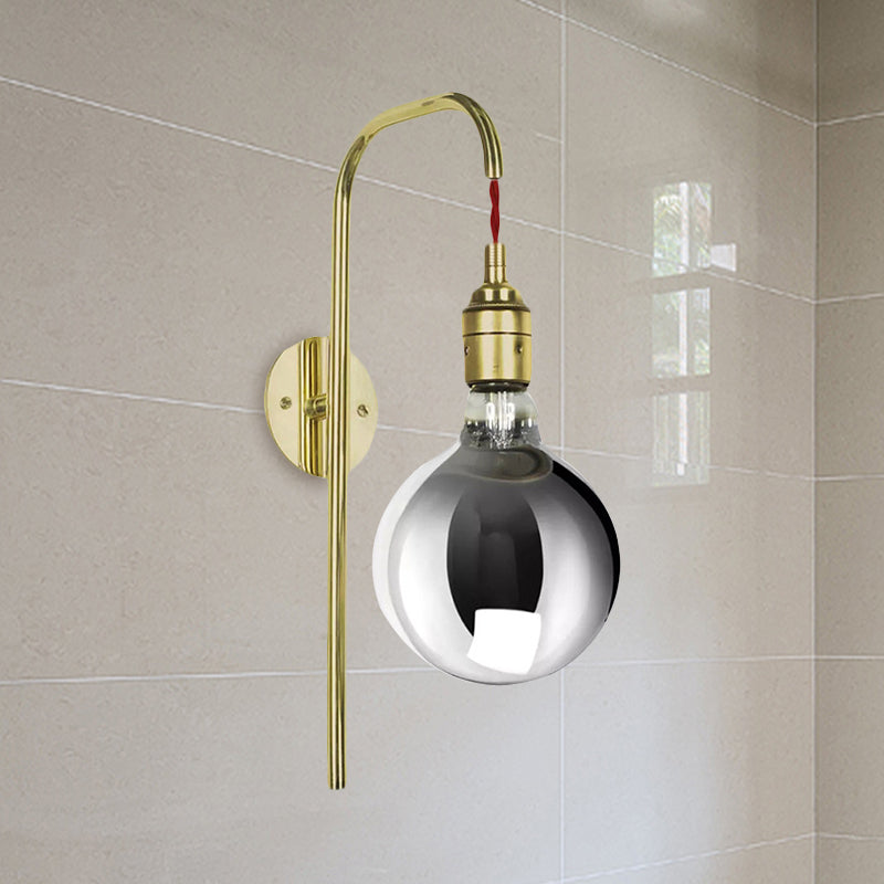 Chrome/Gold One Light Sconce Light Modern Clear Glass Globe Lighting Fixture for Living Room Clearhalo 'Cast Iron' 'Glass' 'Industrial' 'Modern wall lights' 'Modern' 'Tiffany' 'Traditional wall lights' 'Wall Lamps & Sconces' 'Wall Lights' Lighting' 1419547