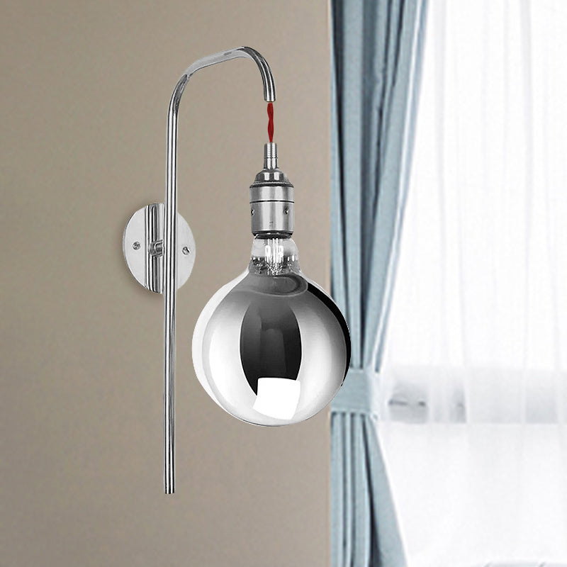 Chrome/Gold One Light Sconce Light Modern Clear Glass Globe Lighting Fixture for Living Room Clearhalo 'Cast Iron' 'Glass' 'Industrial' 'Modern wall lights' 'Modern' 'Tiffany' 'Traditional wall lights' 'Wall Lamps & Sconces' 'Wall Lights' Lighting' 1419549