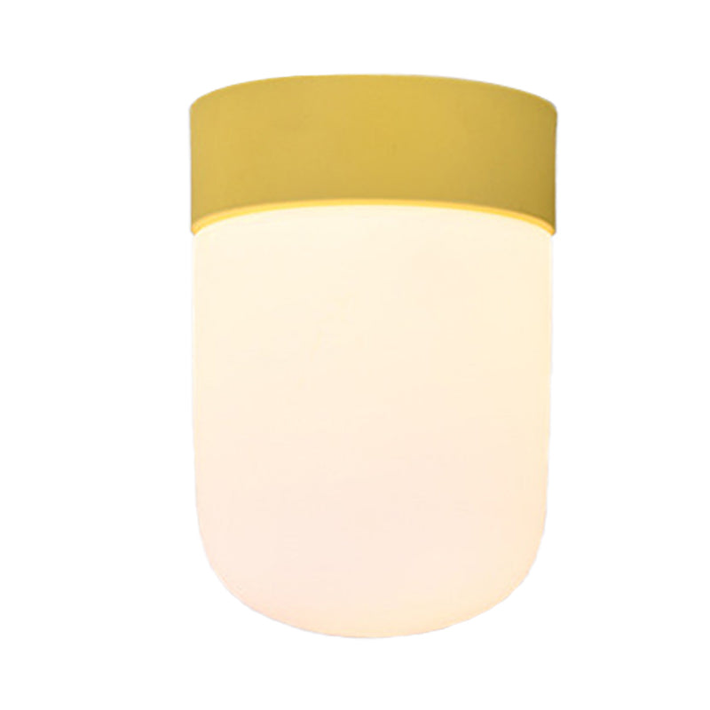 Capsule Corridor Flush Mount Light Modernist Metal and Frosted Glass 1 Light Pink/Gray Ceiling Lighting Clearhalo 'Ceiling Lights' 'Close To Ceiling Lights' 'Close to ceiling' 'Flush mount' Lighting' 141955