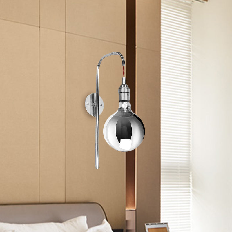 Chrome/Gold One Light Sconce Light Modern Clear Glass Globe Lighting Fixture for Living Room Clearhalo 'Cast Iron' 'Glass' 'Industrial' 'Modern wall lights' 'Modern' 'Tiffany' 'Traditional wall lights' 'Wall Lamps & Sconces' 'Wall Lights' Lighting' 1419550