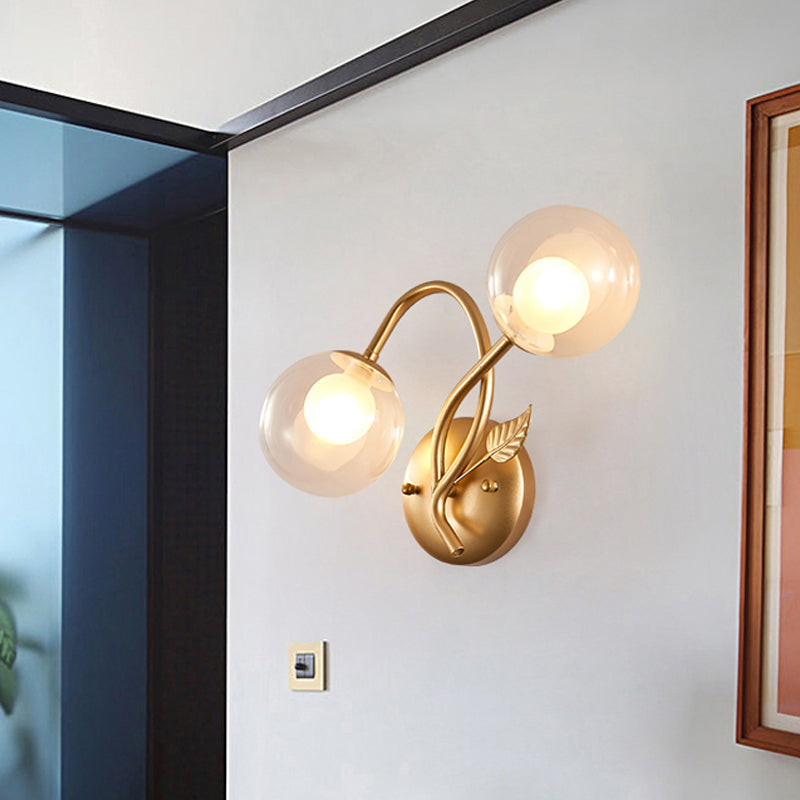 Double Globe Opal Glass Wall Light Modern 2-Bulb Coffee Shop Sconce Lamp in Black/Gold Clearhalo 'Cast Iron' 'Glass' 'Industrial' 'Modern wall lights' 'Modern' 'Tiffany' 'Traditional wall lights' 'Wall Lamps & Sconces' 'Wall Lights' Lighting' 1419562