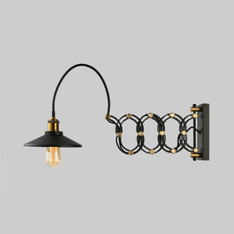 Vintage Stylish Saucer Wall Lighting 1 Head Metal Wall Mount Light with Extendable Arm in Black Clearhalo 'Art deco wall lights' 'Cast Iron' 'Glass' 'Industrial wall lights' 'Industrial' 'Middle century wall lights' 'Modern' 'Rustic wall lights' 'Tiffany' 'Traditional wall lights' 'Wall Lamps & Sconces' 'Wall Lights' Lighting' 1419704