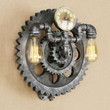 Gear Wrought Iron Wall Sconce with Exposed Bulb Industrial 2 Lights Living Room Wall Lighting in Aged Silver Clearhalo 'Art deco wall lights' 'Cast Iron' 'Glass' 'Industrial wall lights' 'Industrial' 'Middle century wall lights' 'Modern' 'Rustic wall lights' 'Tiffany' 'Traditional wall lights' 'Wall Lamps & Sconces' 'Wall Lights' Lighting' 1419713