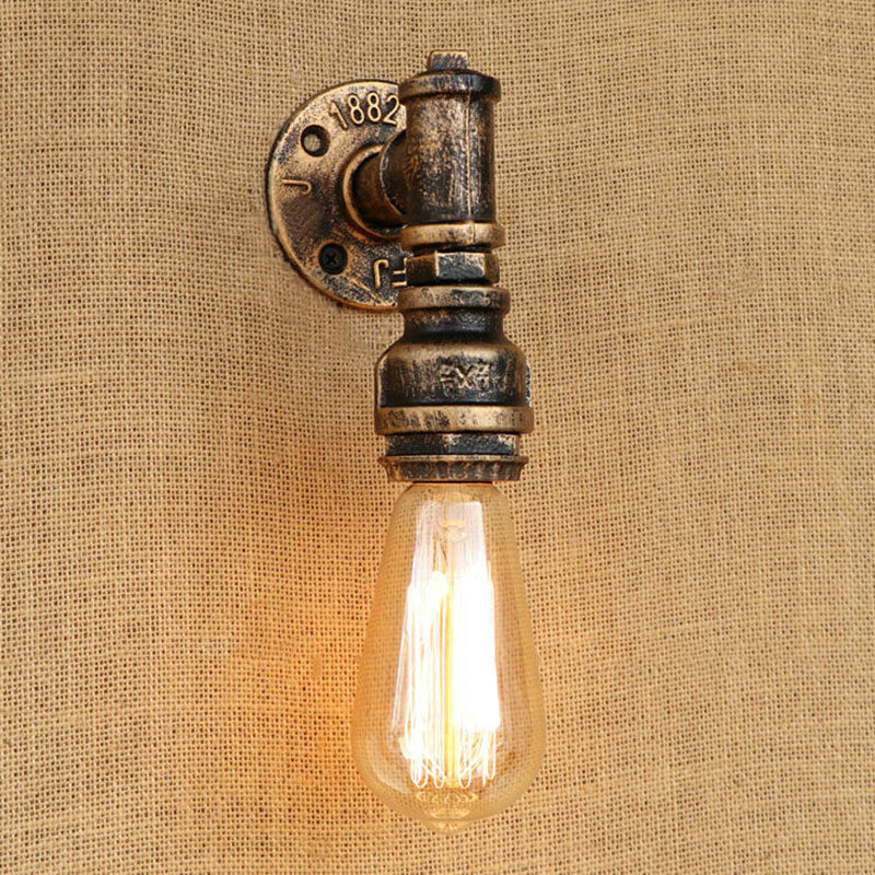 1 Bulb Wall Sconce Lighting with Water Pipe Metal Shade Rustic Industrial Living Room Wall Lamp in Bronze Clearhalo 'Art deco wall lights' 'Cast Iron' 'Glass' 'Industrial wall lights' 'Industrial' 'Middle century wall lights' 'Modern' 'Rustic wall lights' 'Tiffany' 'Traditional wall lights' 'Wall Lamps & Sconces' 'Wall Lights' Lighting' 1419714