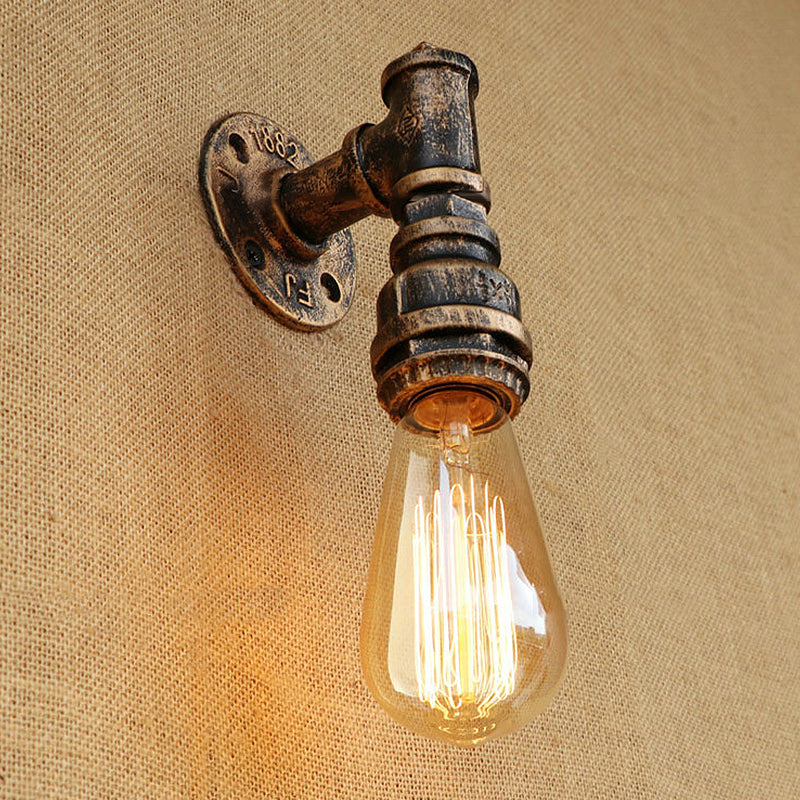 1 Bulb Wall Sconce Lighting with Water Pipe Metal Shade Rustic Industrial Living Room Wall Lamp in Bronze Clearhalo 'Art deco wall lights' 'Cast Iron' 'Glass' 'Industrial wall lights' 'Industrial' 'Middle century wall lights' 'Modern' 'Rustic wall lights' 'Tiffany' 'Traditional wall lights' 'Wall Lamps & Sconces' 'Wall Lights' Lighting' 1419715
