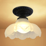 Scalloped Milky Glass Semi Flush Industrial 1 Bulb Living Room Light Fixture for Corridor Clearhalo 'Ceiling Lights' 'Close To Ceiling Lights' 'Close to ceiling' 'Glass shade' 'Glass' 'Pendant Lights' 'Semi-flushmount' Lighting' 1419795