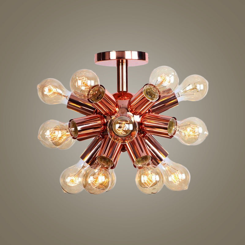 6/9 Heads Starburst Semi Flush Ceiling Light Vintage Copper Metal Semi Flush Light with Bare Bulb for Restaurant Clearhalo 'Ceiling Lights' 'Close To Ceiling Lights' 'Close to ceiling' 'Semi-flushmount' Lighting' 1419801