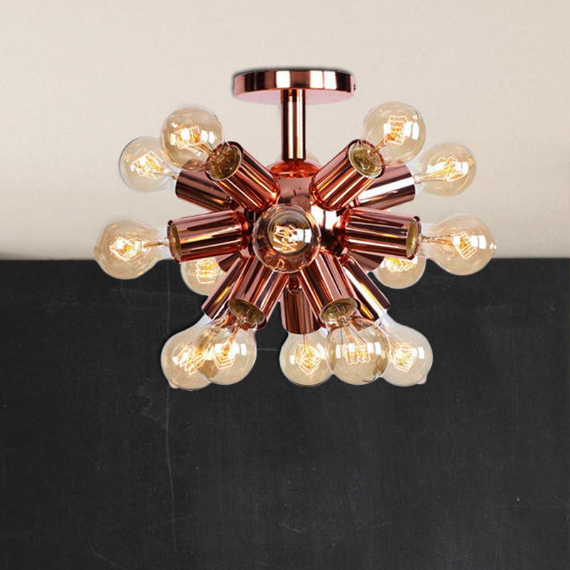 6/9 Heads Starburst Semi Flush Ceiling Light Vintage Copper Metal Semi Flush Light with Bare Bulb for Restaurant Clearhalo 'Ceiling Lights' 'Close To Ceiling Lights' 'Close to ceiling' 'Semi-flushmount' Lighting' 1419804